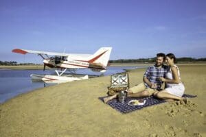 Seaplane lakeside picnic